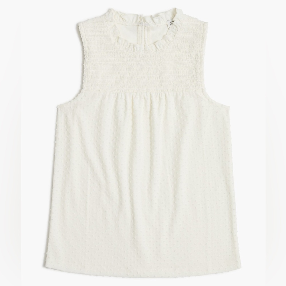 J Crew Ivory Smocked Clip-Dot Tank Top Medium